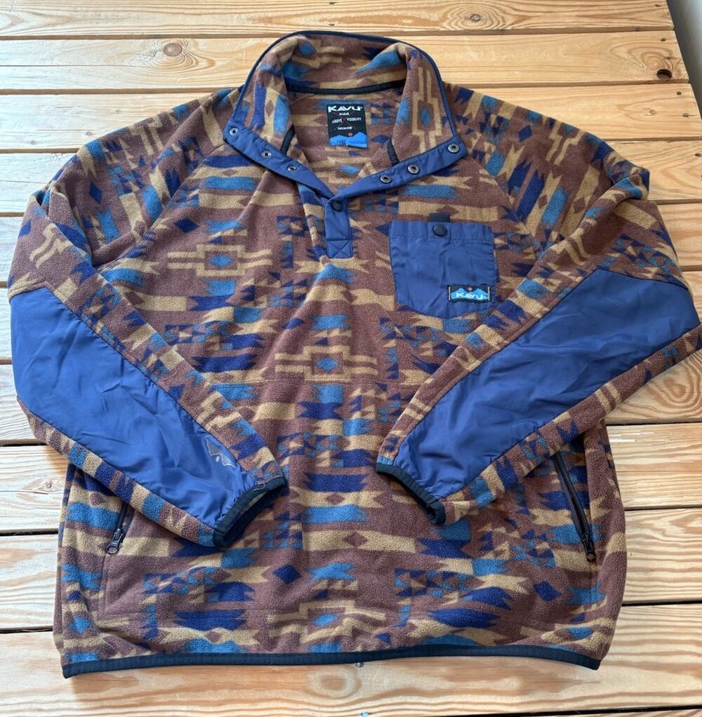 Kavu Men’s 1/4 Teannaway Snap Fleece Pullover Jacket Size L Brown M4